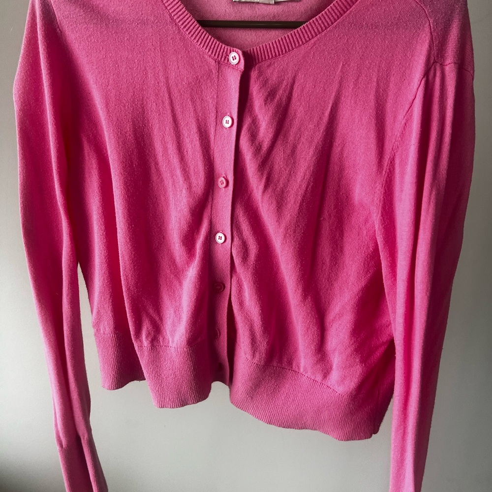 LOFT Bright Pink Knit Cardigan 100% cotton